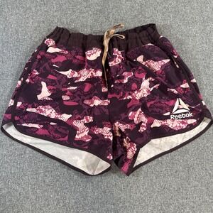 Reebok Pink Camo Athletic Running Shorts Women's Large Panty Lined Drawstring